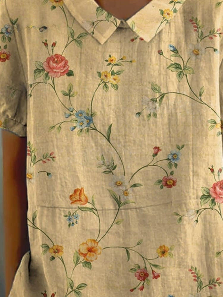 Lola - Damesoverhemd van katoen en linnen met retro bloemenprint