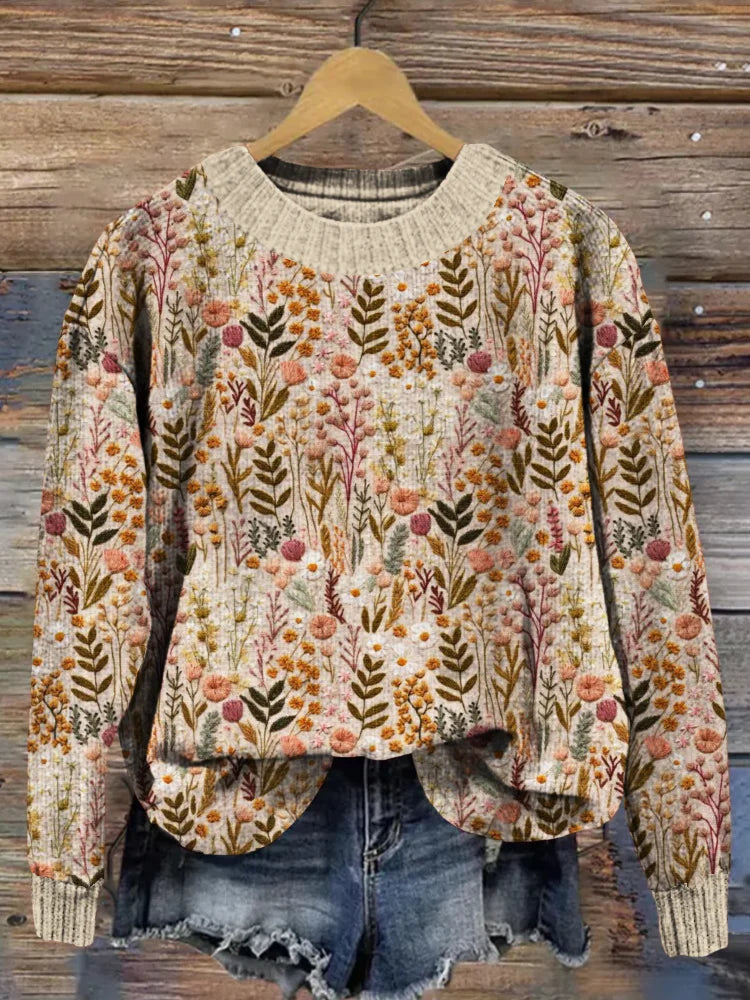 Isa - Wilde bloemen weide bloemen borduurwerk kunst warm sweatshirt