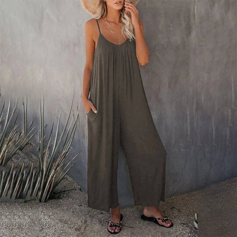 Faylin - Losse Mouwloze Riem Stretchy Jumpsuit