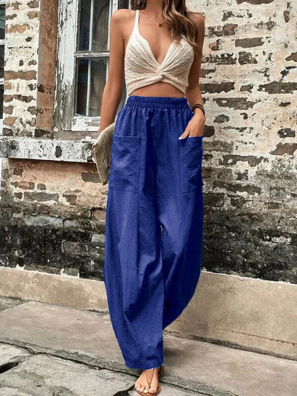 Famke - Damesbroek Oversized, Elastische Zakken, Eenkleurig, Losse Broek