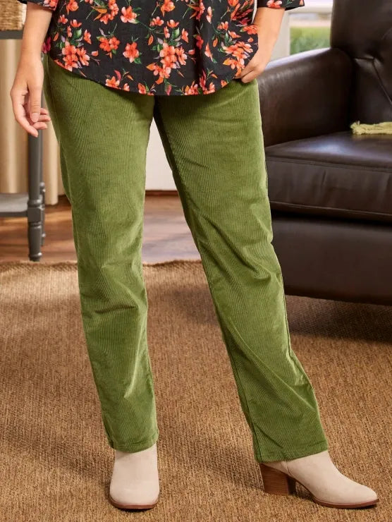 Daisy - Dames Elastische Elastische Taille Corduroy Rechte Pijp Casual Broek in Effen Kleur