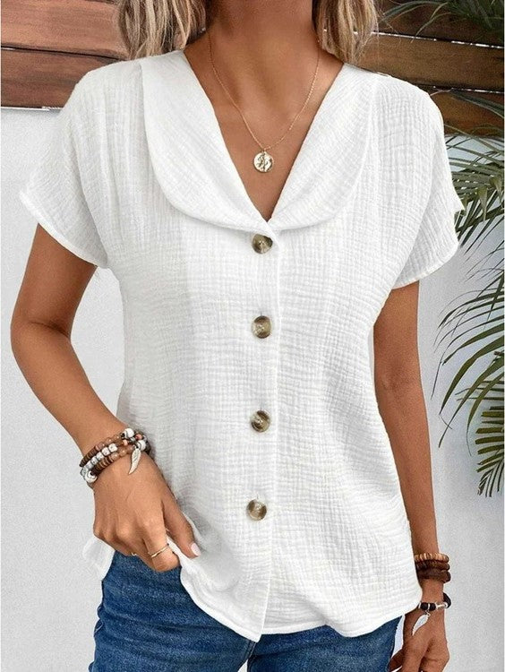 Benthe - Chique Top Met Stijlvolle Kraag En Knopen Accenten