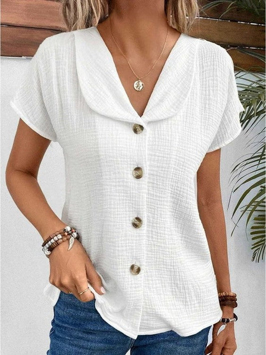 Benthe - Chique Top Met Stijlvolle Kraag En Knopen Accenten