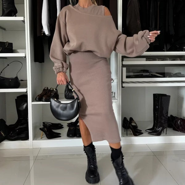 Renske - Vrouwelijk Sweatshirt en Mouwloze Jurk 2-Piece Set, Stijlvol en Comfortabel