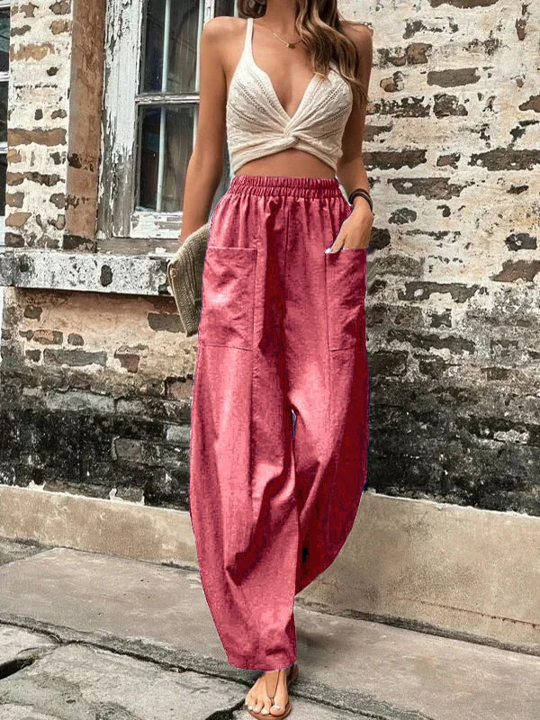 Famke - Damesbroek Oversized, Elastische Zakken, Eenkleurig, Losse Broek