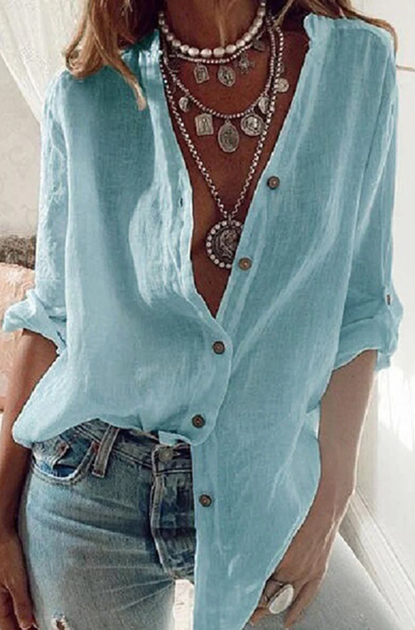 Linde - V-Hals Blouses Met Modieus Effen Patchwork