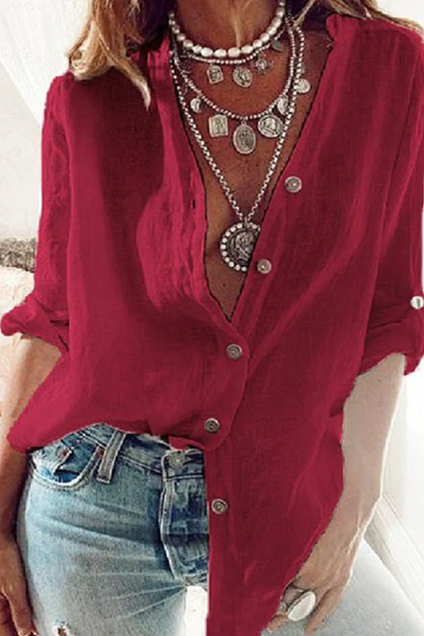 Linde - V-Hals Blouses Met Modieus Effen Patchwork