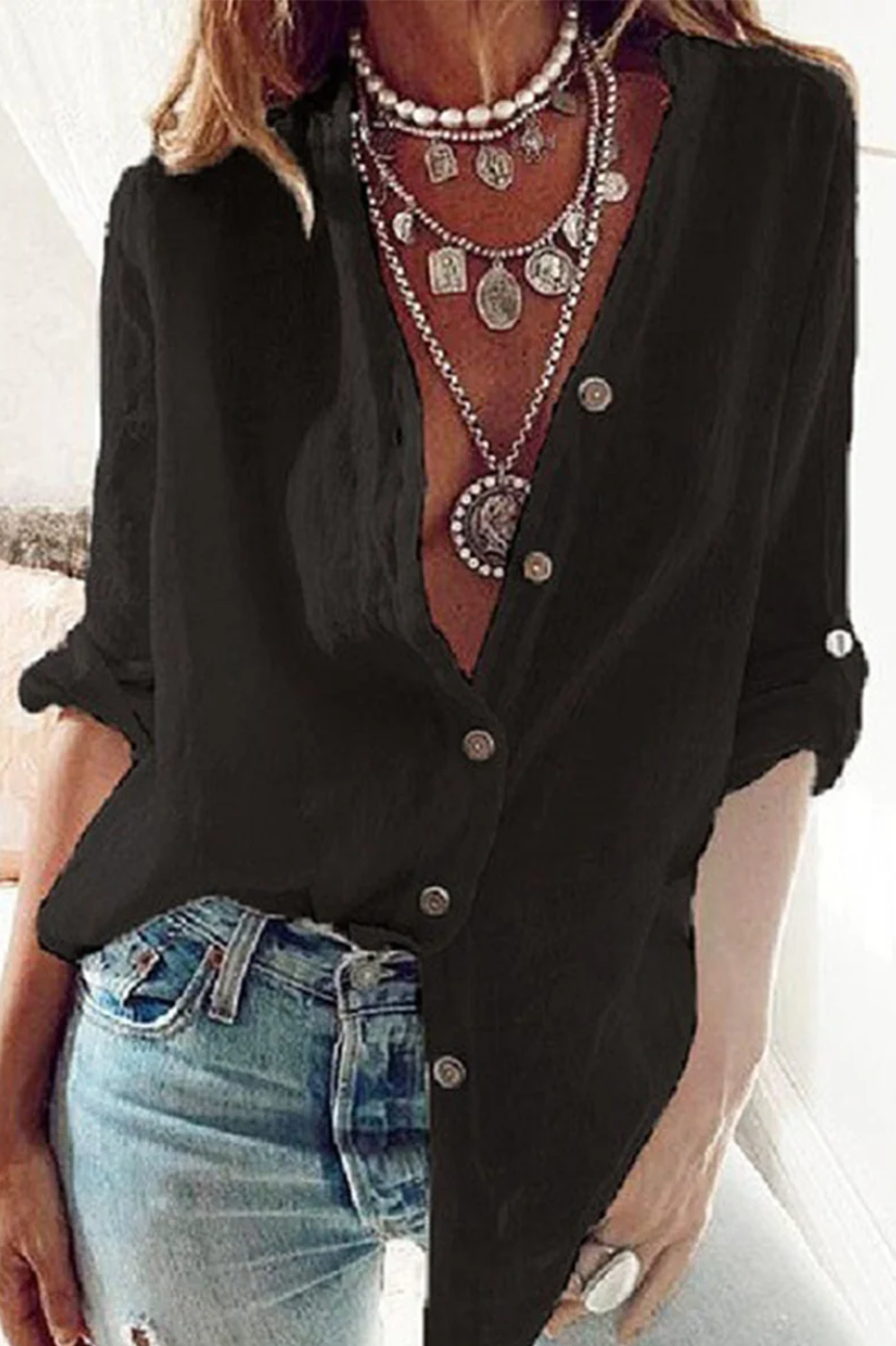 Linde - V-Hals Blouses Met Modieus Effen Patchwork