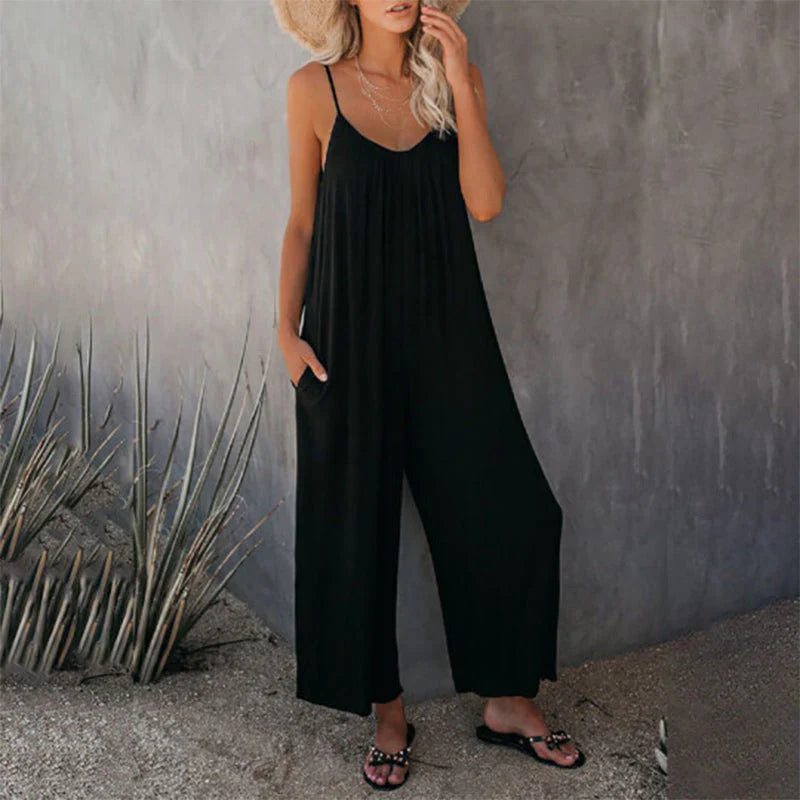 Faylin - Losse Mouwloze Riem Stretchy Jumpsuit