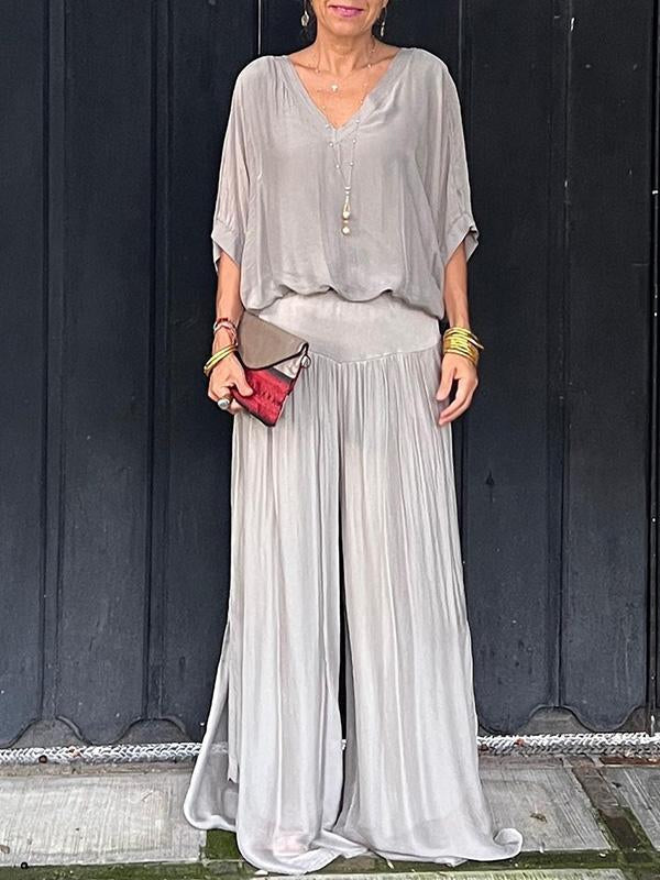 Elin - Elegante Tweedelige Wijde Chiffon Pantalonset