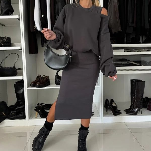 Renske - Vrouwelijk Sweatshirt en Mouwloze Jurk 2-Piece Set, Stijlvol en Comfortabel