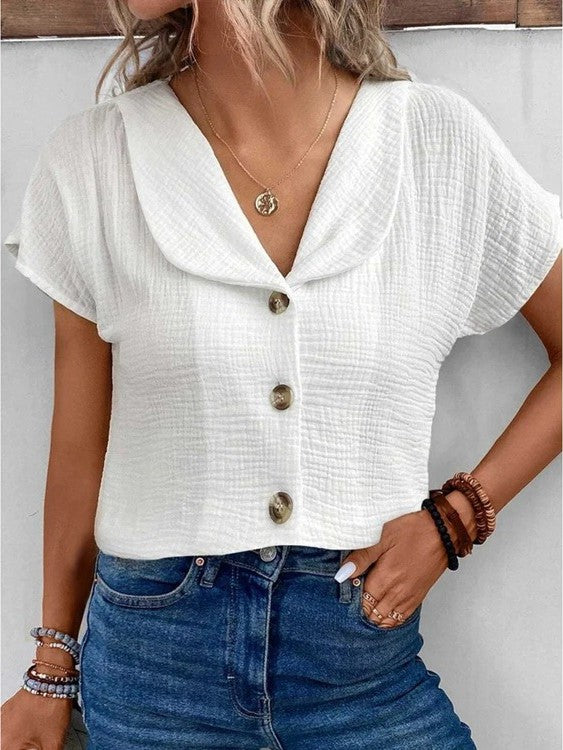 Benthe - Chique Top Met Stijlvolle Kraag En Knopen Accenten