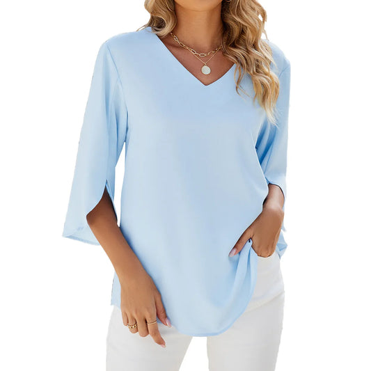Karlijn - Dames Overhemden Korte Mouwen Tops Kapelhals Blouse Elegante Tuniek Shirt