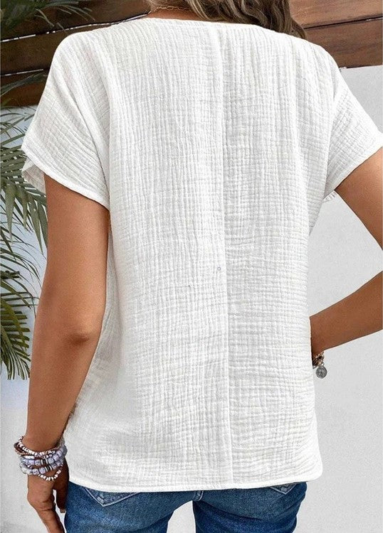 Benthe - Chique Top Met Stijlvolle Kraag En Knopen Accenten