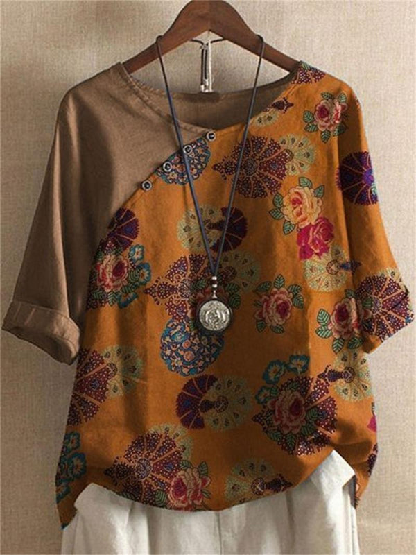 Mila - Dames T-Shirt Met Korte Mouwen, Button-Down En Bloemenprint