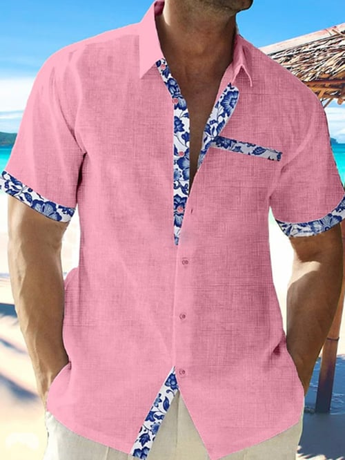 Marin - Casual Overhemd Met Bloemenprint en Contrasterende Inzetstukken