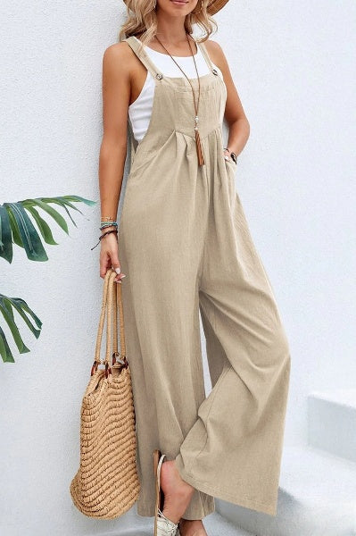 Bente - Vrouwen Vierkante Hals Effen Knopen Casual Vakantie Los Jumpsuits