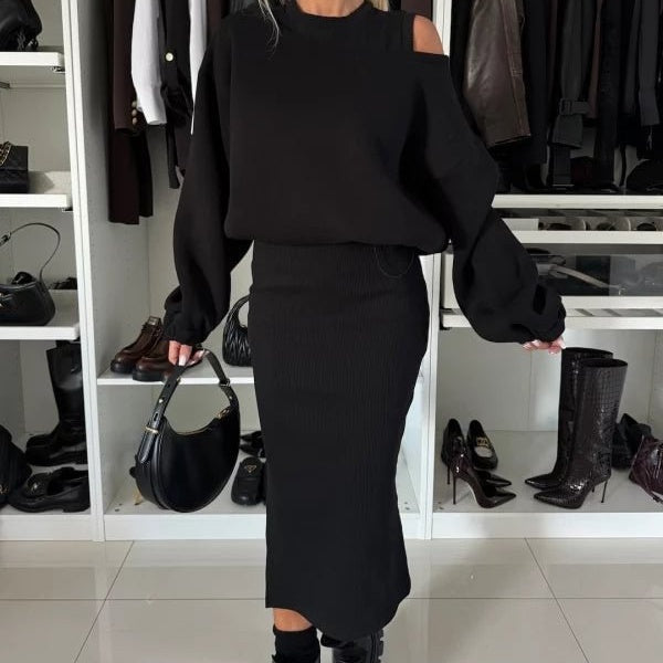 Renske - Vrouwelijk Sweatshirt en Mouwloze Jurk 2-Piece Set, Stijlvol en Comfortabel