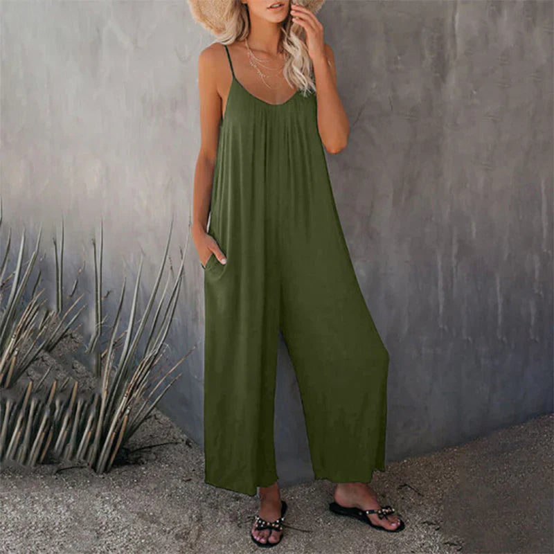 Faylin - Losse Mouwloze Riem Stretchy Jumpsuit