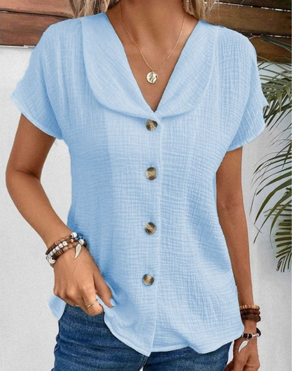 Benthe - Chique Top Met Stijlvolle Kraag En Knopen Accenten