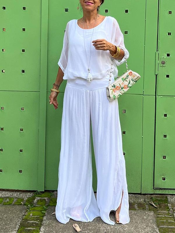 Elin - Elegante Tweedelige Wijde Chiffon Pantalonset