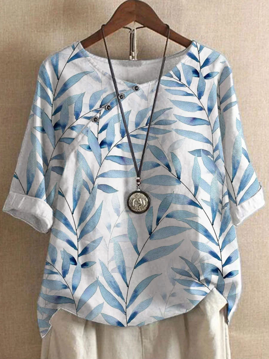 Floor - Casual, Losse T-shirts Van Katoen En Linnen Met Een Zomerse Bloemenprint En Knopen
