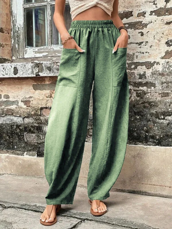 Famke - Damesbroek Oversized, Elastische Zakken, Eenkleurig, Losse Broek