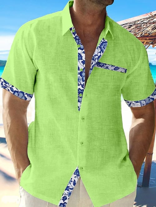 Marin - Casual Overhemd Met Bloemenprint en Contrasterende Inzetstukken
