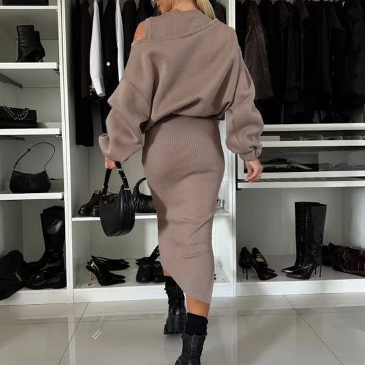 Renske - Vrouwelijk Sweatshirt en Mouwloze Jurk 2-Piece Set, Stijlvol en Comfortabel