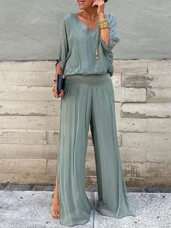 Elin - Elegante Tweedelige Wijde Chiffon Pantalonset