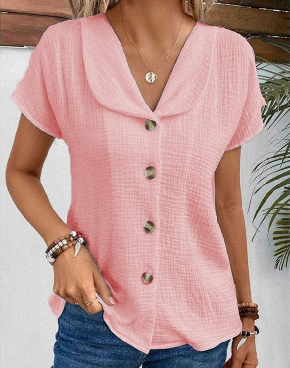 Benthe - Chique Top Met Stijlvolle Kraag En Knopen Accenten