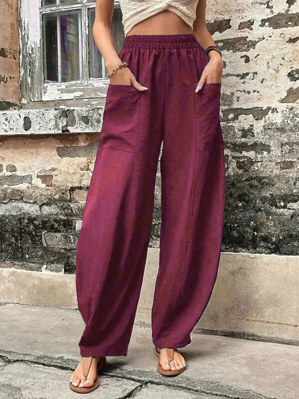 Famke - Damesbroek Oversized, Elastische Zakken, Eenkleurig, Losse Broek