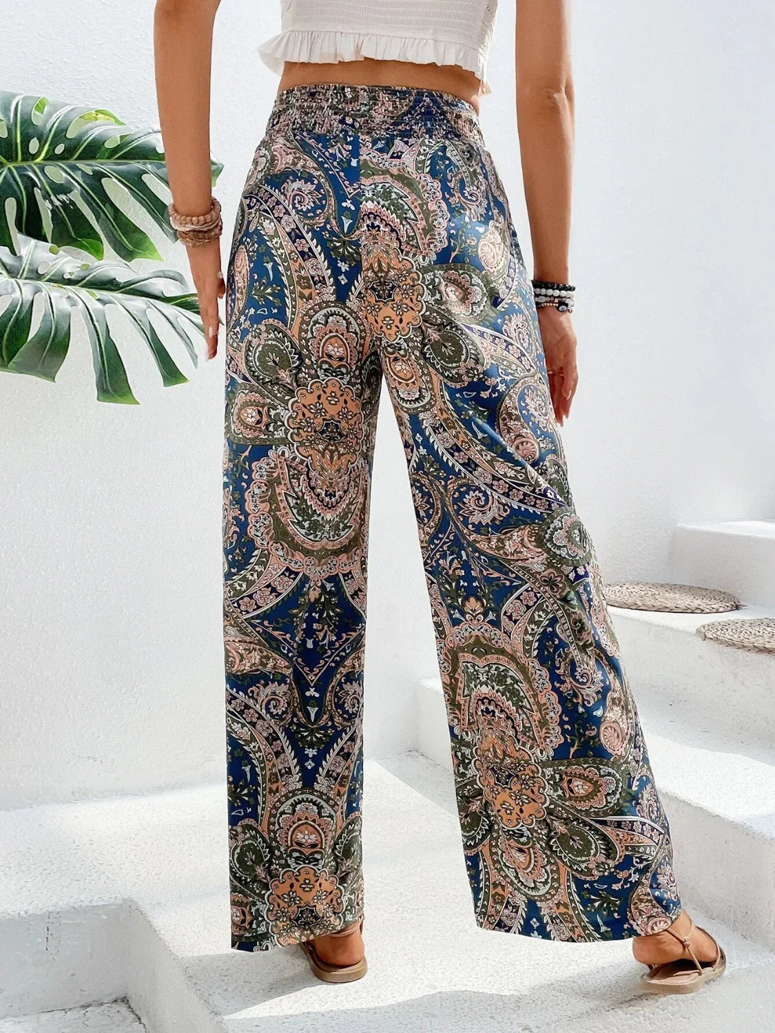 Evi - Bedrukte broek met wijde pijpen