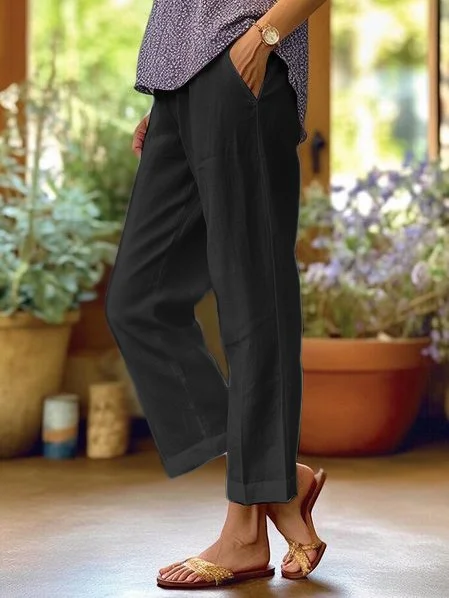 Sofieke - Pantalons Ample Uni Lin Coton Et Lin