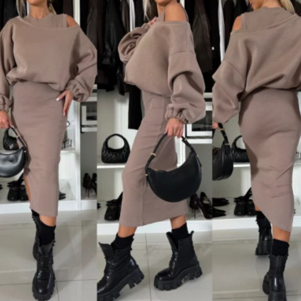 Renske - Vrouwelijk Sweatshirt en Mouwloze Jurk 2-Piece Set, Stijlvol en Comfortabel