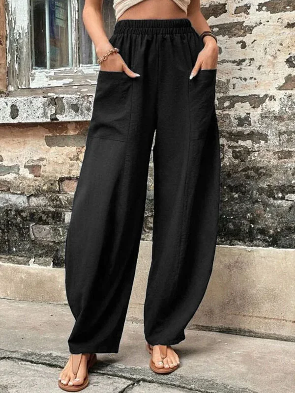 Famke - Damesbroek Oversized, Elastische Zakken, Eenkleurig, Losse Broek