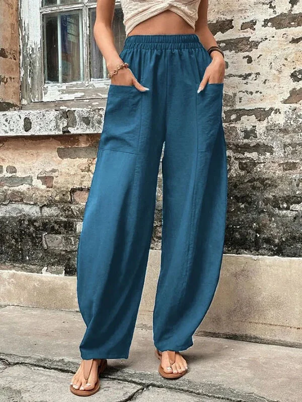 Famke - Damesbroek Oversized, Elastische Zakken, Eenkleurig, Losse Broek