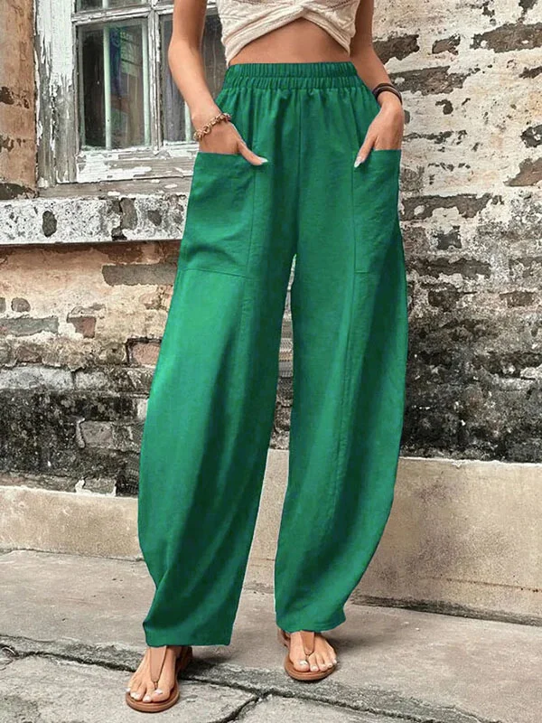Famke - Damesbroek Oversized, Elastische Zakken, Eenkleurig, Losse Broek