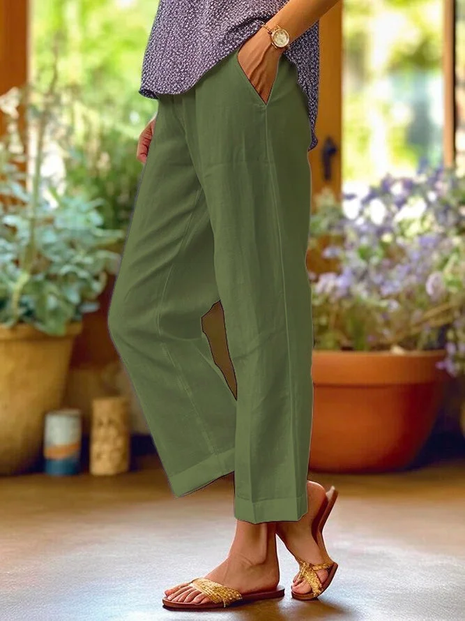 Sofieke - Pantalons Ample Uni Lin Coton Et Lin
