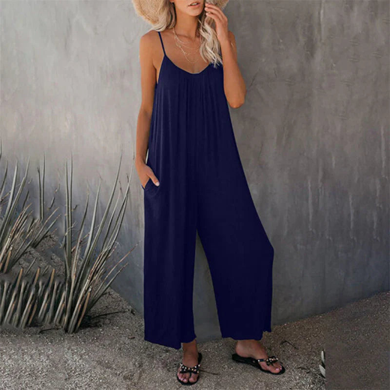 Faylin - Losse Mouwloze Riem Stretchy Jumpsuit