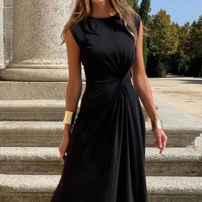Zegerine - Damesmode Elegante Lange Mouwen Kapel V-Hals Effen Kleur Party Maxi Dress