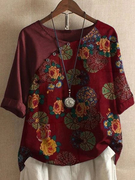 Babette - Dames-T-shirt met korte mouwen en bloemenprint
