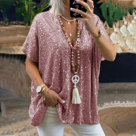 Penny - Pailletten V-Hals T-shirt