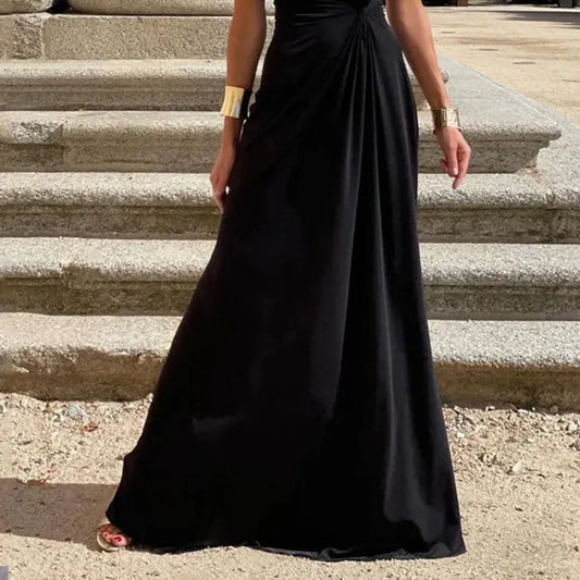 Zegerine - Damesmode Elegante Lange Mouwen Kapel V-Hals Effen Kleur Party Maxi Dress