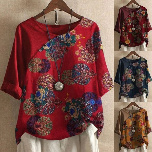 Babette - Dames-T-shirt met korte mouwen en bloemenprint