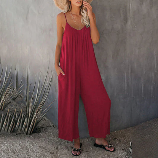Faylin - Losse Mouwloze Riem Stretchy Jumpsuit