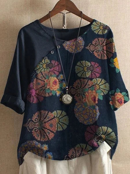Babette - Dames-T-shirt met korte mouwen en bloemenprint