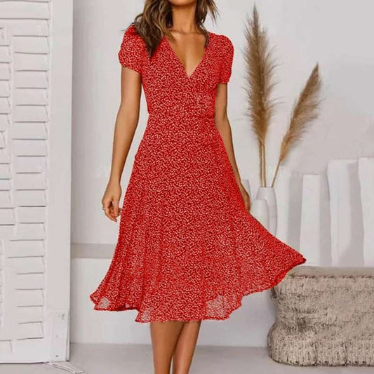 Ella | Bloemen Midi Jurk voor Vrouwen