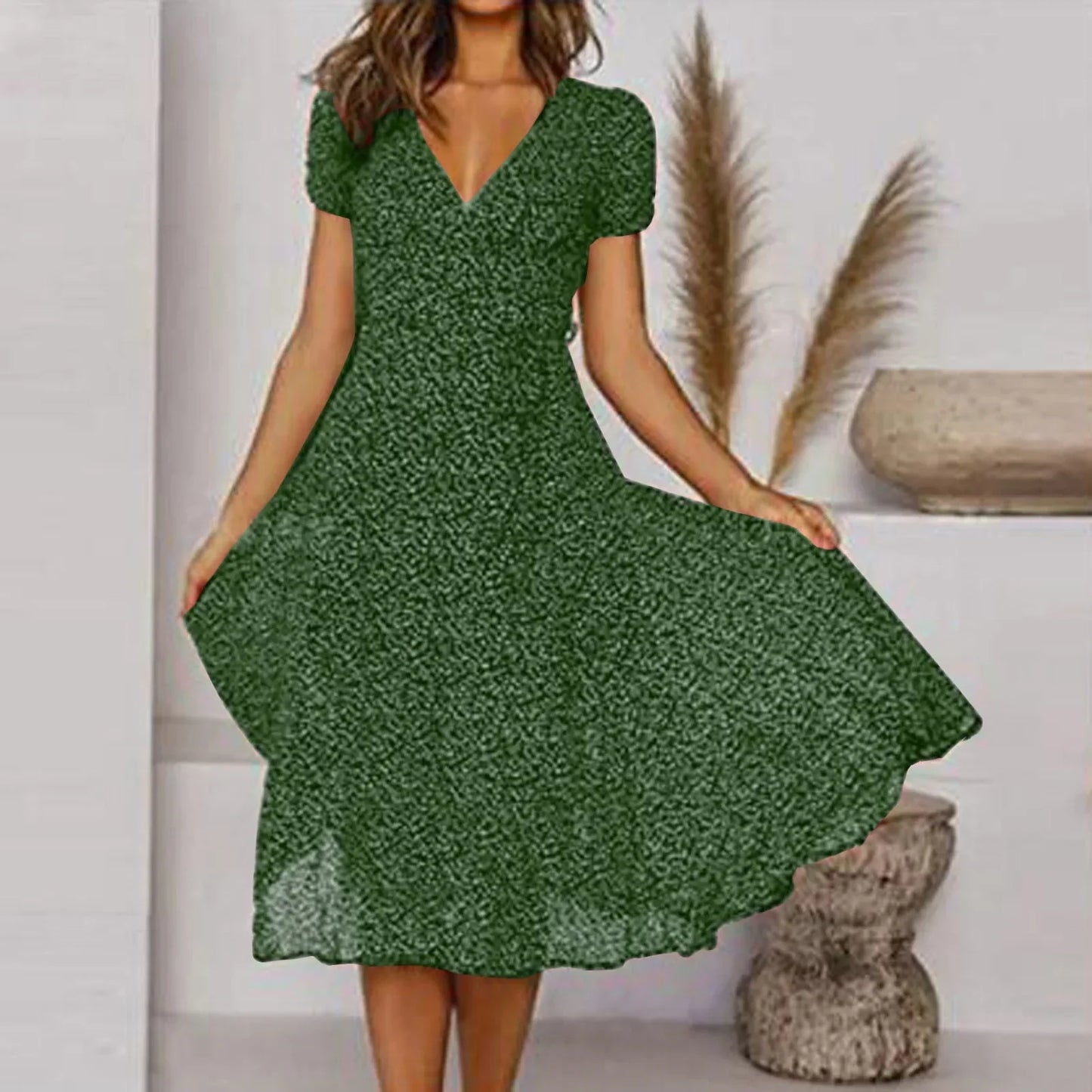 Ella | Bloemen Midi Jurk voor Vrouwen