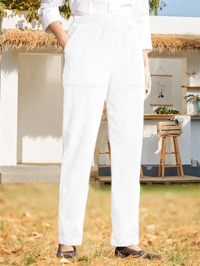 Daisy - Dames Elastische Elastische Taille Corduroy Rechte Pijp Casual Broek in Effen Kleur
